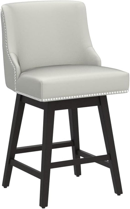 CHITA Counter Height Swivel Bar Stools Set of 2, FSC Certified Upholstered Counter Stools, Modern Swivel Barstools with Wood Legs for Kitchen Island, 26" Seat Height, Faux Leather in Creamy Grey
