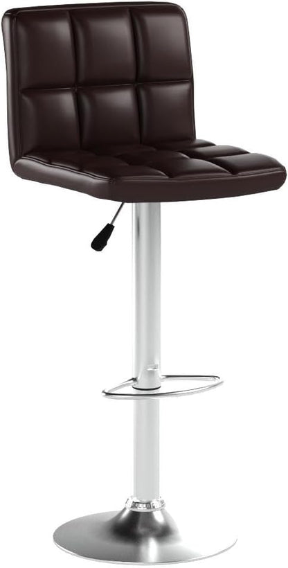 COSTWAY Adjustable Height PU Leather Barstools Set of 2, Brown