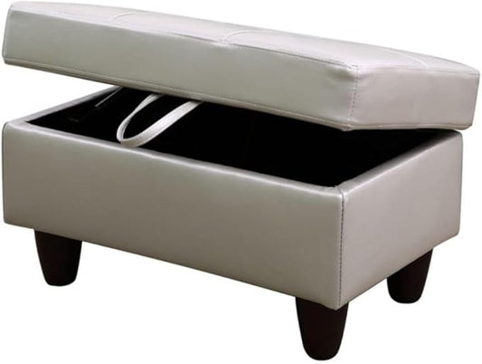 Ottoman Storage Ottoman Bench Faux Leather Footrest Footstool with Hinged Lid for Living Room, Bedroom, Entryway, Silver Green, 28.5"X19"X17.5"