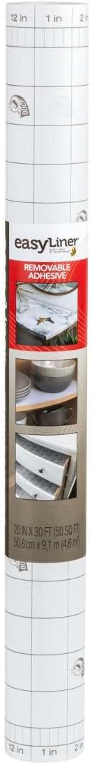 EasyLiner Clear Adhesive Shelf Liner for Cabinets, Cupboards & Protective Covering - Peel and Stick Shelf Liner Easy to Cut & Fit - Self- Adhesive & Removable - 20" x 30 Feet - 1 Roll