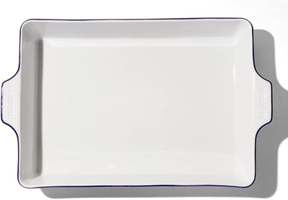 Made In Cookware - Rectangular Baking Dish - Navy Rim - Hand Crafted Porcelain - Professional Bakeware - Made in France
