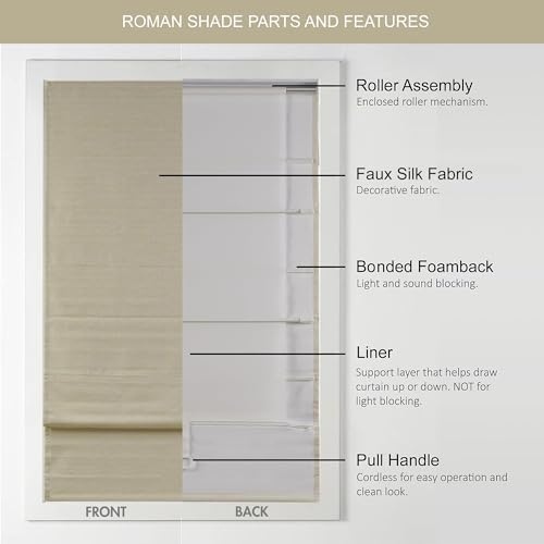 Madison Park Cordless Roman Shades Faux Silk Shade with Sheen 1-Panel Privacy, Room Darkening, Energy Efficient, Thermal Insulated Window Blind for Bedroom, Living Room Décor, 33"W x 64"H Como, Taupe