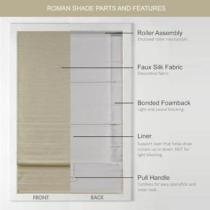 Madison Park Cordless Roman Shades Faux Silk Shade with Sheen 1-Panel Privacy, Room Darkening, Energy Efficient, Thermal Insulated Window Blind for Bedroom, Living Room Décor, 39"W x 64"H Como, Taupe