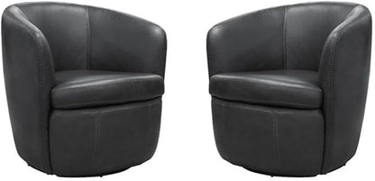 Pemberly Row Set of 2 Vintage Slate All Italian Leather Swivel Club Chair