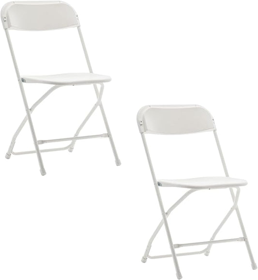 BTEXPERT® Set of 2 Pack, White Plastic Folding Chair Steel Frame Commercial High Capacity Event Chair Lightweight Set for Office Wedding Party Picnic Kitchen Dining Church School