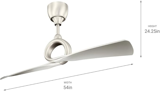 Kichler Link 54" Ceiling Fan in Brushed Nickel, 2-Blade Contemporary Fan for Bedroom or Living room with Remote, (54" W x 24.25" H), 300168NI