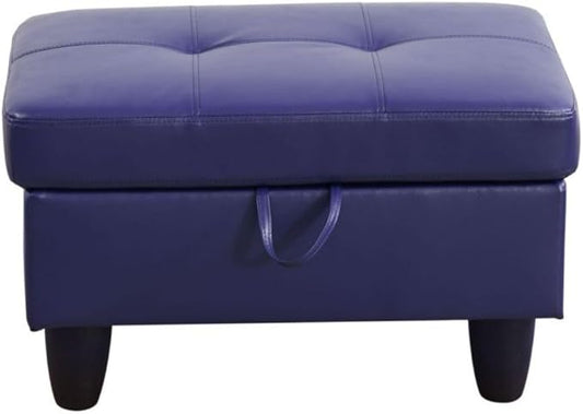Ottoman Storage Ottoman Bench Faux Leather Footrest Footstool with Hinged Lid for Living Room, Bedroom, Entryway, Blue, 28.5"X19"X17.5"