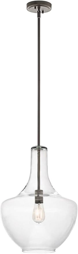 Kichler Everly 19.75" Kitchen Bell Pendant in Olde Bronze®, 1-Light Clear Glass Pendant Light, (19.75" H x 13.75" W), 42046OZ