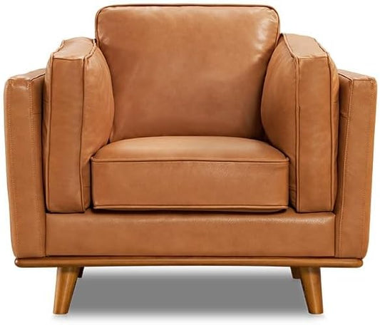 Valencia Artisan Full Leather Accent Chair 41.5” | Pure Full Italian Nappa Leather Chair, Solid Wood Accent, Ultimate Comfort, Cognac Tan