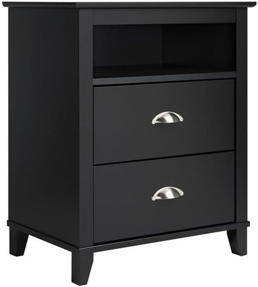 Prepac Yaletown Traditional 2-Drawer Tall Nightstand Side Table, Bedside Table with 2 Drawers and Open Shelf 16" D x 23" W x 28" H, Black, BDNH-1202-1