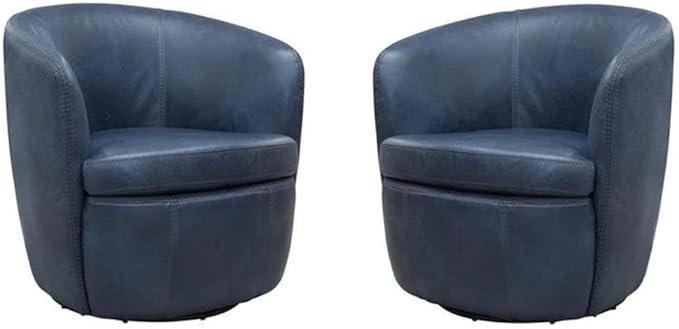 Pemberly Row Set of 2 Vintage Navy All Italian Leather Swivel Club Chair