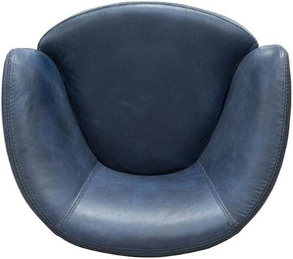 Pemberly Row Set of 2 Vintage Navy All Italian Leather Swivel Club Chair