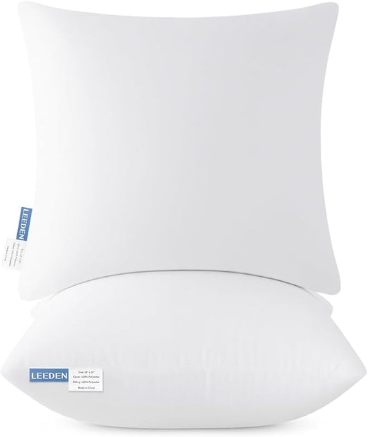 Leeden 20x20 Pillow Inserts, 20 Inch Decorative Throw Pillow Inserts, Soft Fluffy Square Throw Pillows for Couch, Sofa, Bed, and Home Decor White Cushion Pack of 2