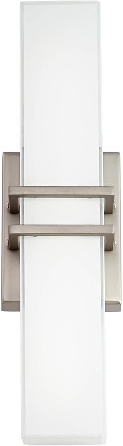 Possini Euro Design Exeter Modern Wall Lights Set of 2 Brushed Nickel Silver Hardwired 4 1/2" LED Fixture White Rectangular Glass Shade for Bedroom Bathroom Vanity Living Room Home Hallway Dining