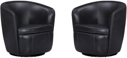 Pemberly Row Vintage Onyx Italian Leather Swivel Club Chair 2 Pack