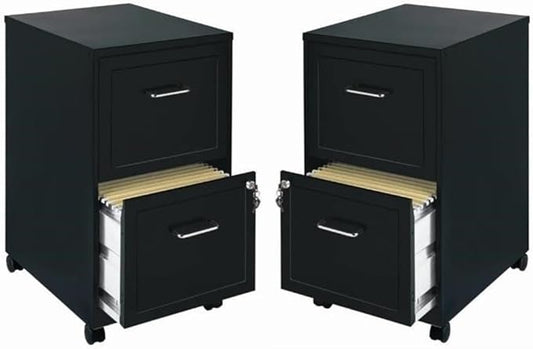 Home Square 2 Drawer Mobile Filing Cabinet Set in Black (Set of 2)