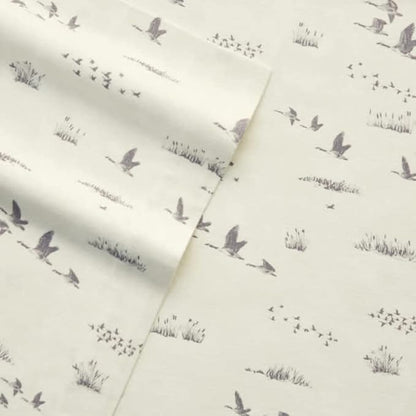 Eddie Bauer - Flannel Sheets King Size, Anti-Pilling & Wrinkle Resistant Cotton, Touchably Soft for All-Season Comfort - Bed Sheets with Matching Pillowcases & Fitted Sheet (Geese Meadow Yellow)