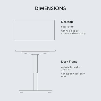 FLEXISPOT EN1 Whole-Piece Standing Desk 48 x 24 Inches Height Adjustable Electric Desk Sit Stand Desk Home Office Desks (Black Frame + Marble Gray Top, 2 Packages)