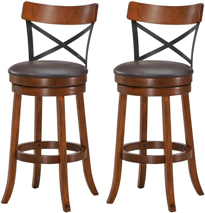 ERGOMASTER Swivel Counter Height Barstool 29 Inch Seat Height Bar Chair Cappuccino X Open Back （ 29 Inch,Set of 2）