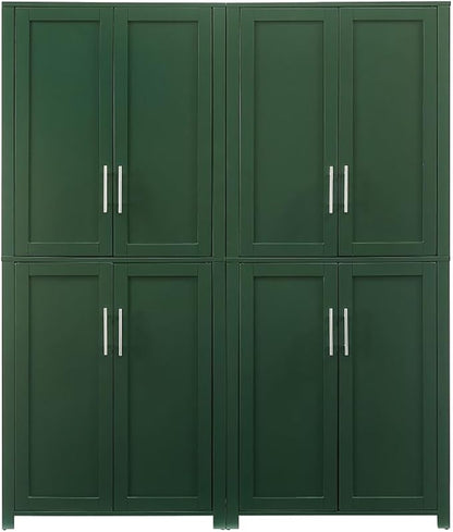 Crosley Furniture Savannah 2-Piece Pantry Storage Cabinet Set with Shelves, Kitchen, Dining, or Laundry Room, Hunter Green