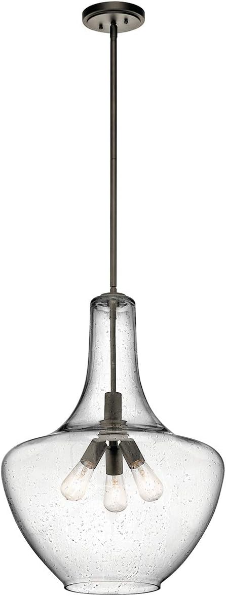 Kichler Everly 27.5" 3 Light Bell Pendant Clear Seeded Glass Olde Bronze