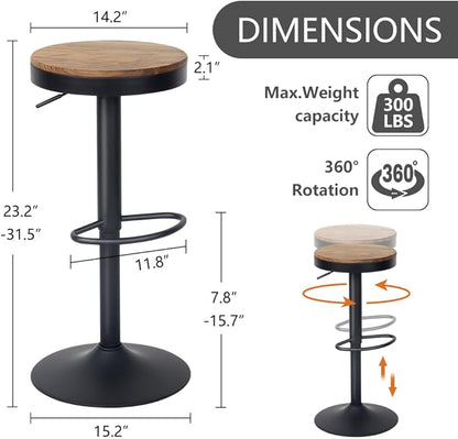 Kidol & Shellder Bar Stools Set of 6 Round Adjustable Swivel Barstools Modern Backless Bar Chairs Wooden Seat Counter Height Stools Armless for Kitchen Island, Cafe, Dining Room Black