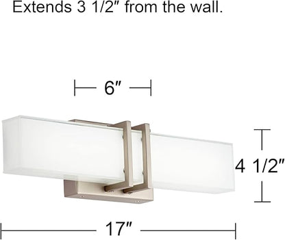 Possini Euro Design Exeter Modern Wall Lights Set of 2 Brushed Nickel Silver Hardwired 4 1/2" LED Fixture White Rectangular Glass Shade for Bedroom Bathroom Vanity Living Room Home Hallway Dining