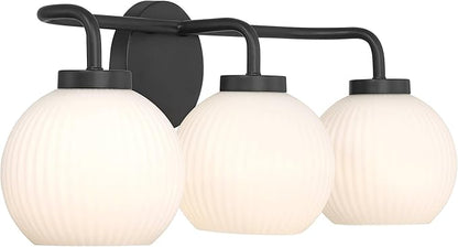 Possini Euro Design Nadia 24" High Modern 3 Light Bathroom Vanity Wall Lamp Light Fixture Mount Over The Sink Mirror Hardwired Cordless Black Milk Glass Shade