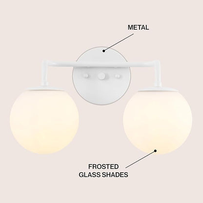 JONATHAN Y JYL3535D Louis Parisian Globe 15" 2-Light Metal/Frosted Glass Modern Contemporary LED Vanity Light Midcentury, Glam, Transitional, Bathroom, Powder Room, Dressing Room, Bedroom, White