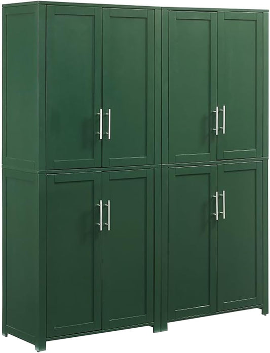 Crosley Furniture Savannah 2-Piece Pantry Storage Cabinet Set with Shelves, Kitchen, Dining, or Laundry Room, Hunter Green