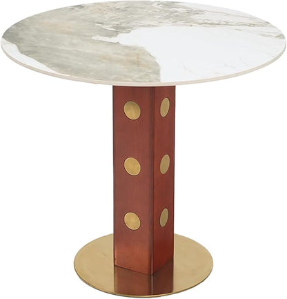 Sintered Stone Office Table and Chair Set - 33.5" Round Table for Small Offices (Red Leg and Pandora Top, 1 Table and 4 Chairs)