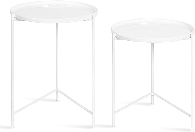Kate and Laurel Ulani Modern Nesting Side Table, Set of 2, White, Sophisticated Glam End Tables for Storage and Display