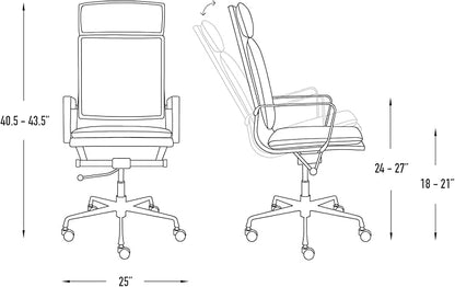 Laura Davidson Furniture Lexi II Padded Office Chair - Tall Back Desk Chair with Arm Rest, Swivel & Cushion Availability, Made of Faux Leather, Grey, Computer Chair