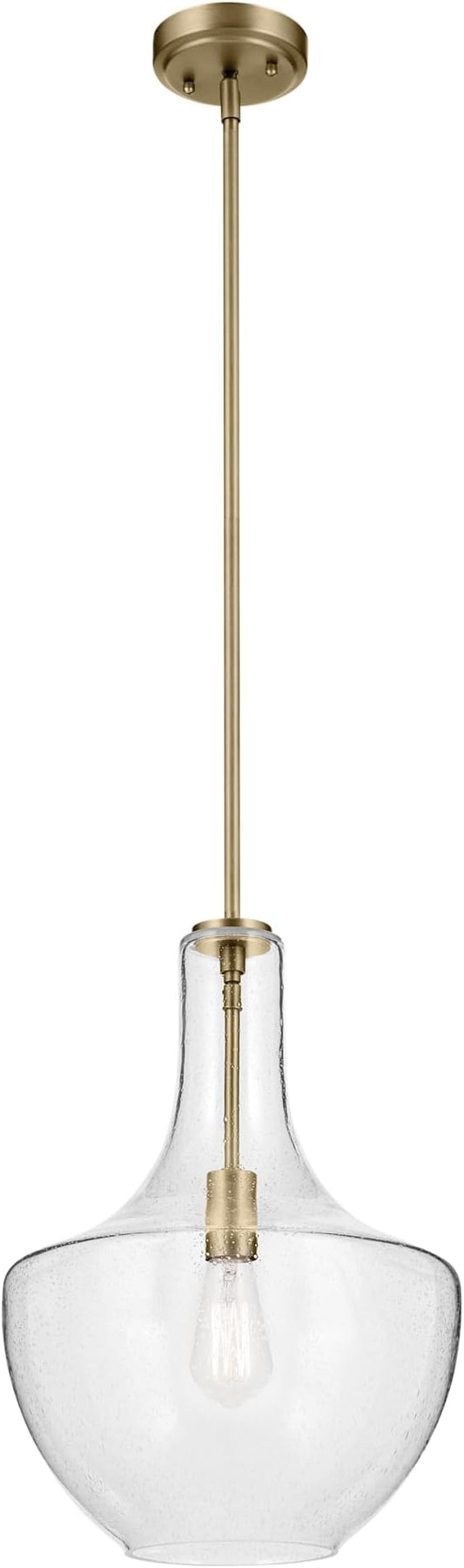 KICHLER Everly 19.75” Bell Pendant in Natural Brass with Clear Glass, 1-Light Modern Pendant Light, 42046NBR