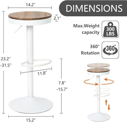 Kidol & Shellder Bar Stools Set of 4 Round Adjustable Swivel Barstools Modern Backless Bar Chairs Wooden Seat Counter Height Stools Armless for Kitchen Island, Cafe, Dining Room White