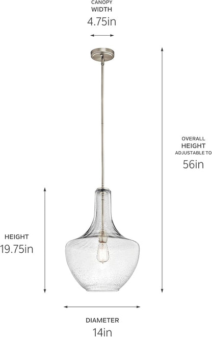 Everly 19.75" 1-Light Bell Pendant with Clear Glass in Brushed Nickel, for Kitchen Island, Dining Nook, Bedroom, (19.75" x 13.75") 42046NI