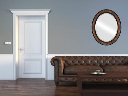 OVALCREST Oval Beveled Wall Mirror for Home Decor - Florence Style - Vintage Walnut - 20" x 16"