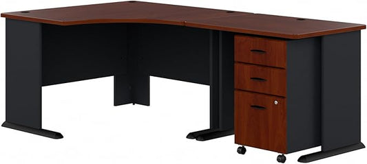 Bush Business Furniture Series A 48W Corner Desk with 36W Return and Mobile File Cabinet in Hansen Cherry and Galaxy