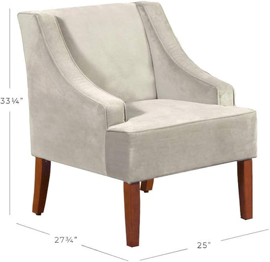 Mid Century Modern Accent Chair Wingback Living Room Chair Comfy Upholstered Scooped Armchair Fabric Side Chair with Wood Legs for Small Space, Bedroom, Apartment, Office, Waiting Room (Light Gray)