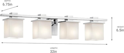 Kichler Tully 32" Vanity Light in Chrome, 4-Light Modern Bathroom Light with Satin Etched Cased Opal Glass, (32" W x 6.5" H), 45152CH