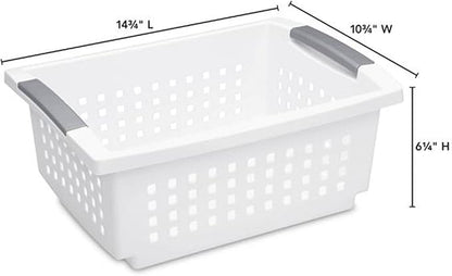 Sterilite Stackable Storage Bin and Organization Basket with Flip Down Accent Rails for Home and Household Organization, Medium, White (30 Pack)