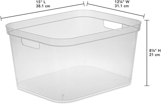 Sterilite 8.25x12.25x15 Inch Modern Polished Storage Bin w/Comfortable Carry Through Handles & Banded Rim for Household Organization, Clear (12 Pack)