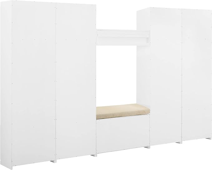 Crosley Furniture Harper 6-Piece Hall Tree, Storage Cabinet, Shoe Rack Bench, and Wall Shelf Set with Hooks, White