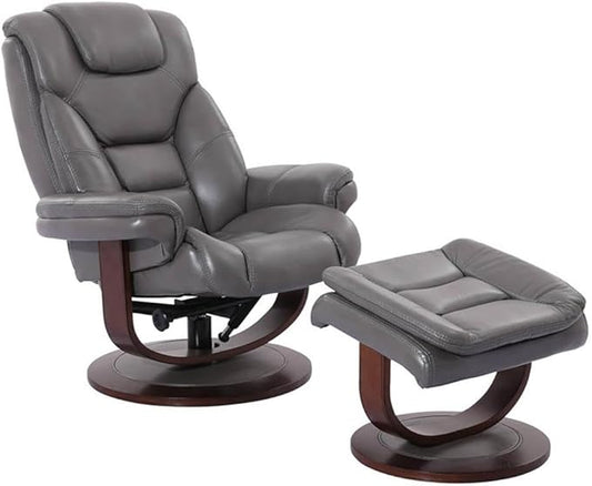 Pemberly Row Leather Swivel Recliner with Ottoman in Gray, Manual Recliner Chair for Living Room Comfort