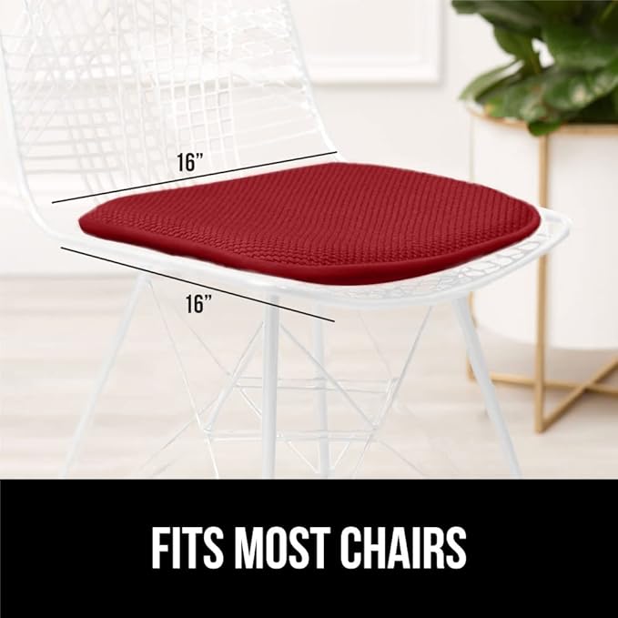 GORILLA GRIP Slip Resistant Chair Cushions, No Ties Required, Set of 6 Memory Foam Pads for Dining Room, Kitchen Table, Office, Rocking Chairs, Plush Seat Cover Cushion Pad, Home Decor, 16x16, Red