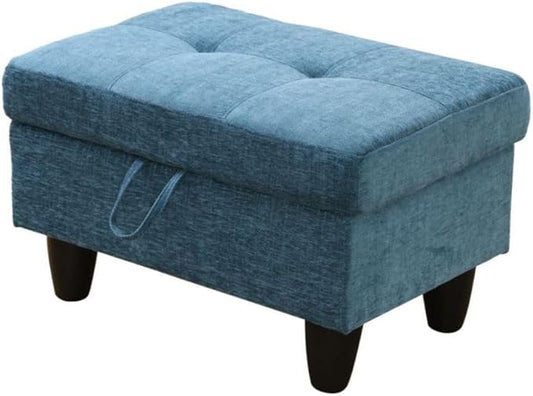 Ottoman Storage Ottoman Bench Flannel Footrest Footstool with Hinged Lid for Living Room, Bedroom, Entryway, Blue, 28.5"X19"X17.5"
