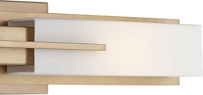 Possini Euro Design Midtown Modern Wall Light Burnished Brass Gold Metal Hardwired 23 1/2" 2-Light Fixture White Glass Shade for Bedroom Bedside Bathroom Vanity Living Room Hallway Dining House