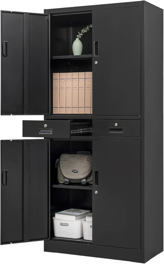 Metal Storage Cabinet, 71 Inch Tall Metal Storage Cabinet with Doors and Shelves, Pantry Cabinets with Drawer for Kitchen Storage, Garage Cabinet for Living, Dining Room, Assemble Required.