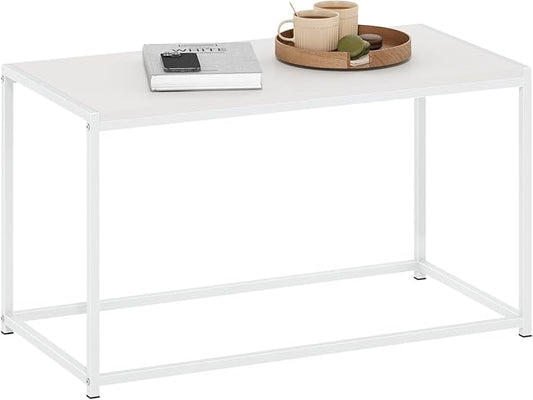 Furinno CAMNUS Coffee Table, Metal Frame Modern Coffee Table, Rectangular Side Table, Toolless Assembly, for Living Room, Bedroom, Home Office, Solid White