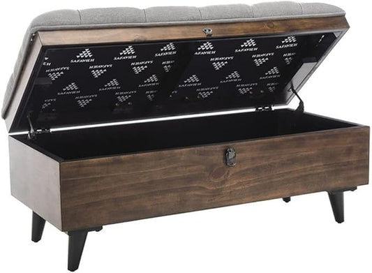 Safavieh Home Collection Liam Light Beige and Dark Oak Tufted Cocktail Ottoman